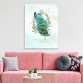 Turquoise Shabby Peacock - Gewatteerd Canvas Afdruk (Insitu (Woonkamer))