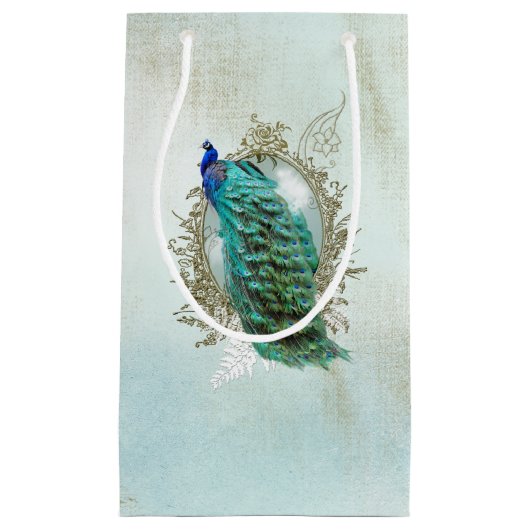 Turquoise Shabby Peacock Klein Cadeauzakje (Voorkant)