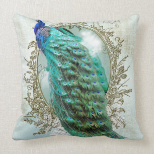 Turquoise Shabby Peacock Kussen