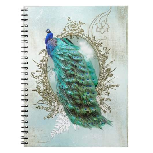 Turquoise Shabby Peacock Notitieboek (Voorkant)