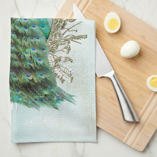 Turquoise Shabby Peacock Theedoek (Quarter Fold)