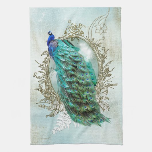 Turquoise Shabby Peacock Theedoek (Verticaal)