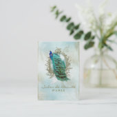 Turquoise Shabby Peacock Visitekaartje (Staand voorkant)