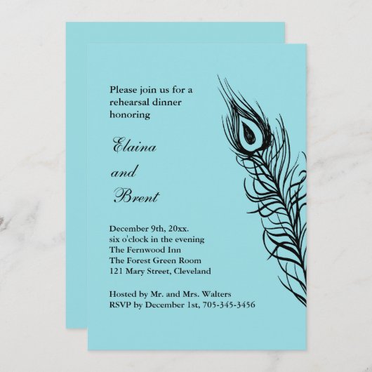 Turquoise Shake your Tail Feathers RehearsalDinner Kaart (Voorkant / Achterkant)