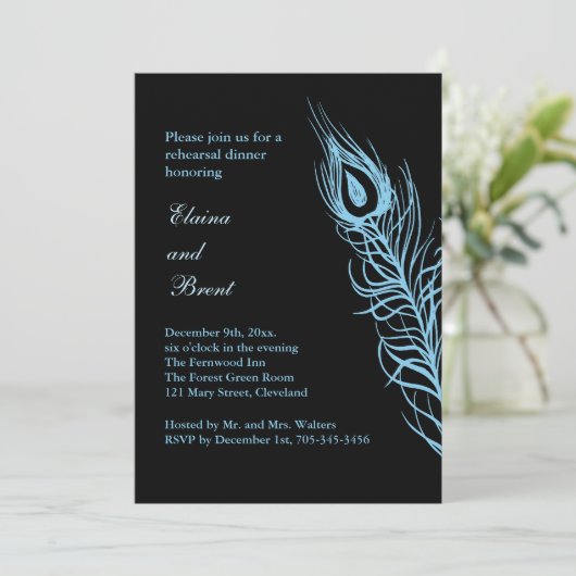 Turquoise Shake your Tail Feathers RehearsalDinner Kaart (Staand voorkant)