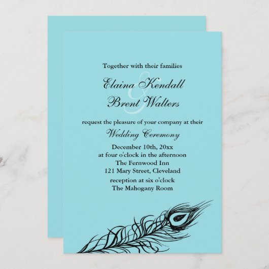 Turquoise Shake your Tail Feathers Wedding Invite Kaart (Voorkant / Achterkant)