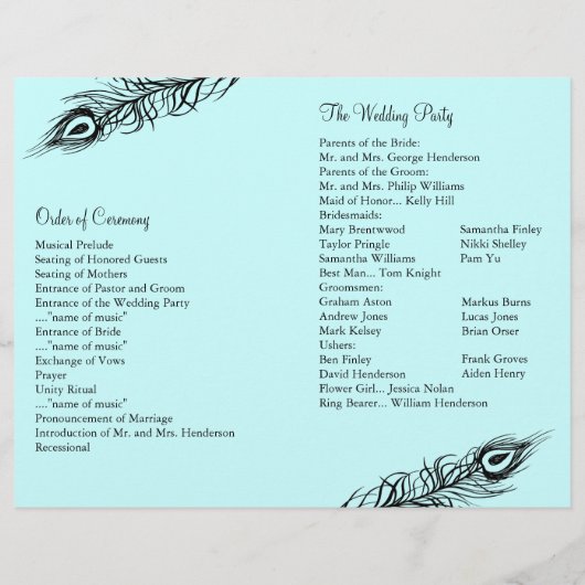 Turquoise Shake your Tail Feathers Wedding Program (Achterkant)