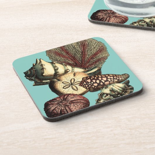 Turquoise Shell en Red Coral Collectie Bier Onderzetter (Linkerzijde)