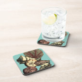 Turquoise Shell en Red Coral Collectie Bier Onderzetter (Rechterzijde)