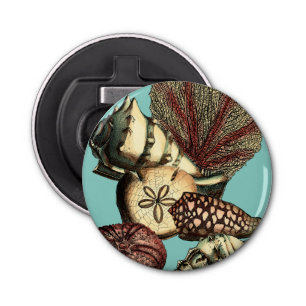 Turquoise Shell en Red Coral Collectie Button Flesopener