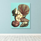 Turquoise Shell en Red Coral Collectie Canvas Afdruk (Insitu (Houten vloer))