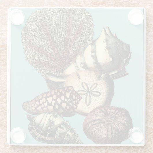 Turquoise Shell en Red Coral Collectie Glazen Onderzetter (Achterkant)