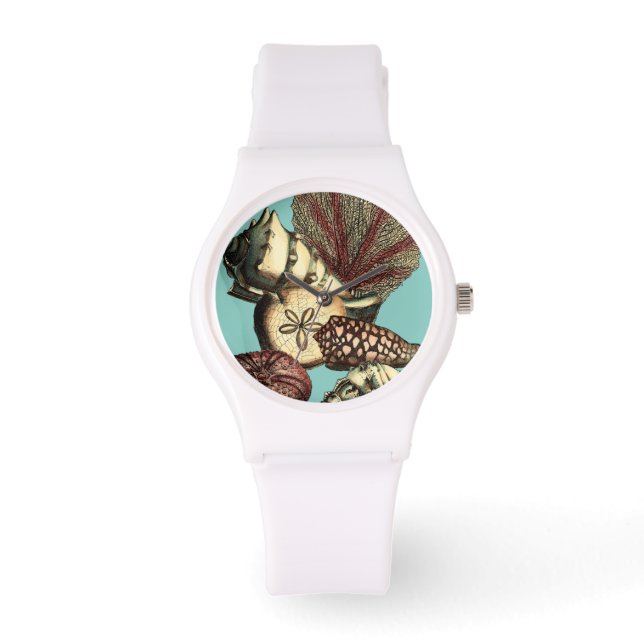 Turquoise Shell en Red Coral Collectie Horloge (Voorkant)