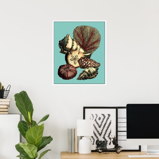 Turquoise Shell en Red Coral Collectie Poster (Thuiskantoor)