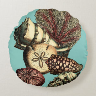 Turquoise Shell en Red Coral Collectie Rond Kussen