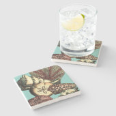 Turquoise Shell en Red Coral Collectie Stenen Onderzetter (Zijkant)