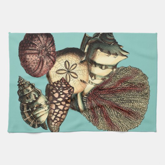 Turquoise Shell en Red Coral Collectie Theedoek (Horizontaal)