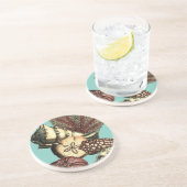 Turquoise Shell en Red Coral Collectie Zandsteen Onderzetter (Zijkant)