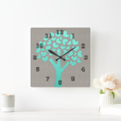 Turquoise Shimmer Tree of Hearts Beige Linen Kijk Vierkante Klok (Huis)