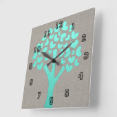 Turquoise Shimmer Tree of Hearts Beige Linen Kijk Vierkante Klok (Hoek)