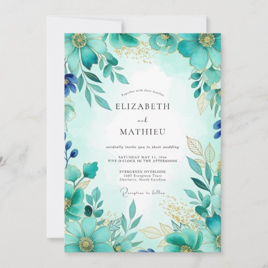 Turquoise Shimmering Spring Wedding Kaart (Voorkant)