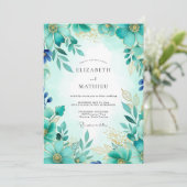 Turquoise Shimmering Spring Wedding Kaart (Staand voorkant)