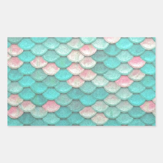 Turquoise Shiny Fish Scales Effect Pattern Rechthoekige Sticker (Voorkant)