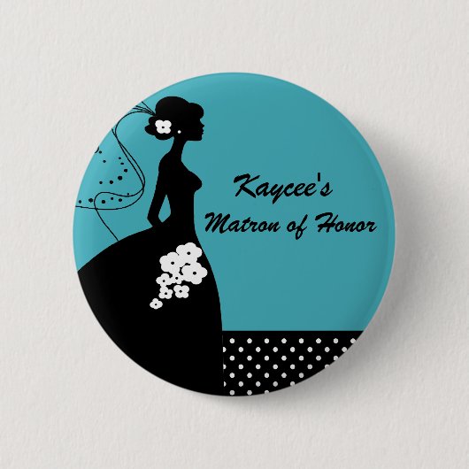 Turquoise Silhouette Bride Matron of Honor Button (Voorkant)
