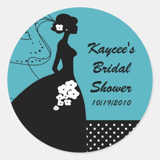 Turquoise Silhouette Bride Vrijgezellenfeest Stick Ronde Sticker (Voorkant)