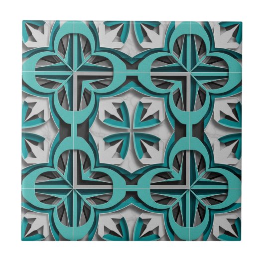 Turquoise Silver 3D Layered Paper Cut Art Tegeltje (Voorkant)