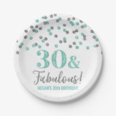Turquoise Silver Confetti 30 en Fabulous Papieren Bordje (Voorkant)