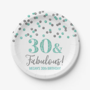 Turquoise Silver Confetti 30 en Fabulous Papieren Bordje