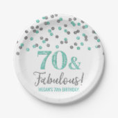 Turquoise Silver Confetti 70 en Fabulous Birthday Papieren Bordje (Voorkant)