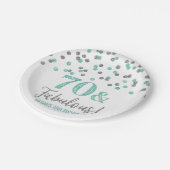 Turquoise Silver Confetti 70 en Fabulous Birthday Papieren Bordje (Gekanteld)