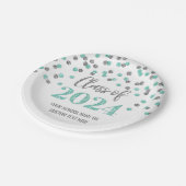 Turquoise Silver Confetti Afstuderen 2024 Papieren Bordje (Gekanteld)