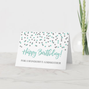 Turquoise Silver Confetti Godmoeder Birthday Kaart