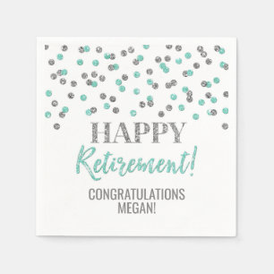 Turquoise Silver Confetti Happy Retirement Servet