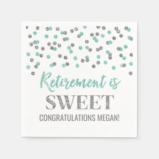 Turquoise Silver Confetti pensioen is zoet Servet (Voorkant)