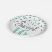 Turquoise Silver Confetti Sweet 16 Birthday Party Papieren Bordje (Gekanteld)
