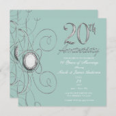 Turquoise Silver Diamond 20 20e Jubileum Party Kaart (Voorkant / Achterkant)