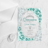 Turquoise Silver Floral Quinceanera Acryl Uitnodigingen