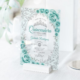 Turquoise Silver Floral Quinceanera Acryl Uitnodigingen