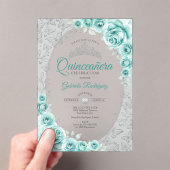 Turquoise Silver Floral Quinceanera Acryl Uitnodigingen (Insitu (Draagbaar))