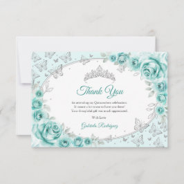 Turquoise Silver  Floral Quinceanera Bedankkaart