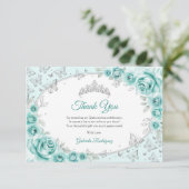 Turquoise Silver  Floral Quinceanera Bedankkaart (Staand voorkant)