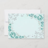 Turquoise Silver  Floral Quinceanera Bedankkaart (Achterkant)