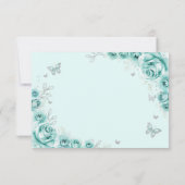 Turquoise Silver Floral Quinceanera Bedankkaart (Achterkant)