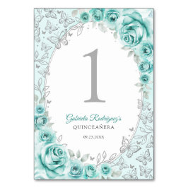 Turquoise Silver Floral Quinceanera Kaart