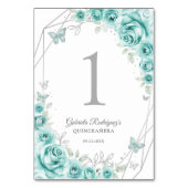 Turquoise Silver Floral Quinceanera Kaart (Achterkant)