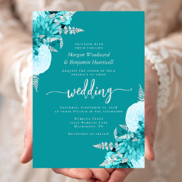 Turquoise Silver Floral Wedding Kaart